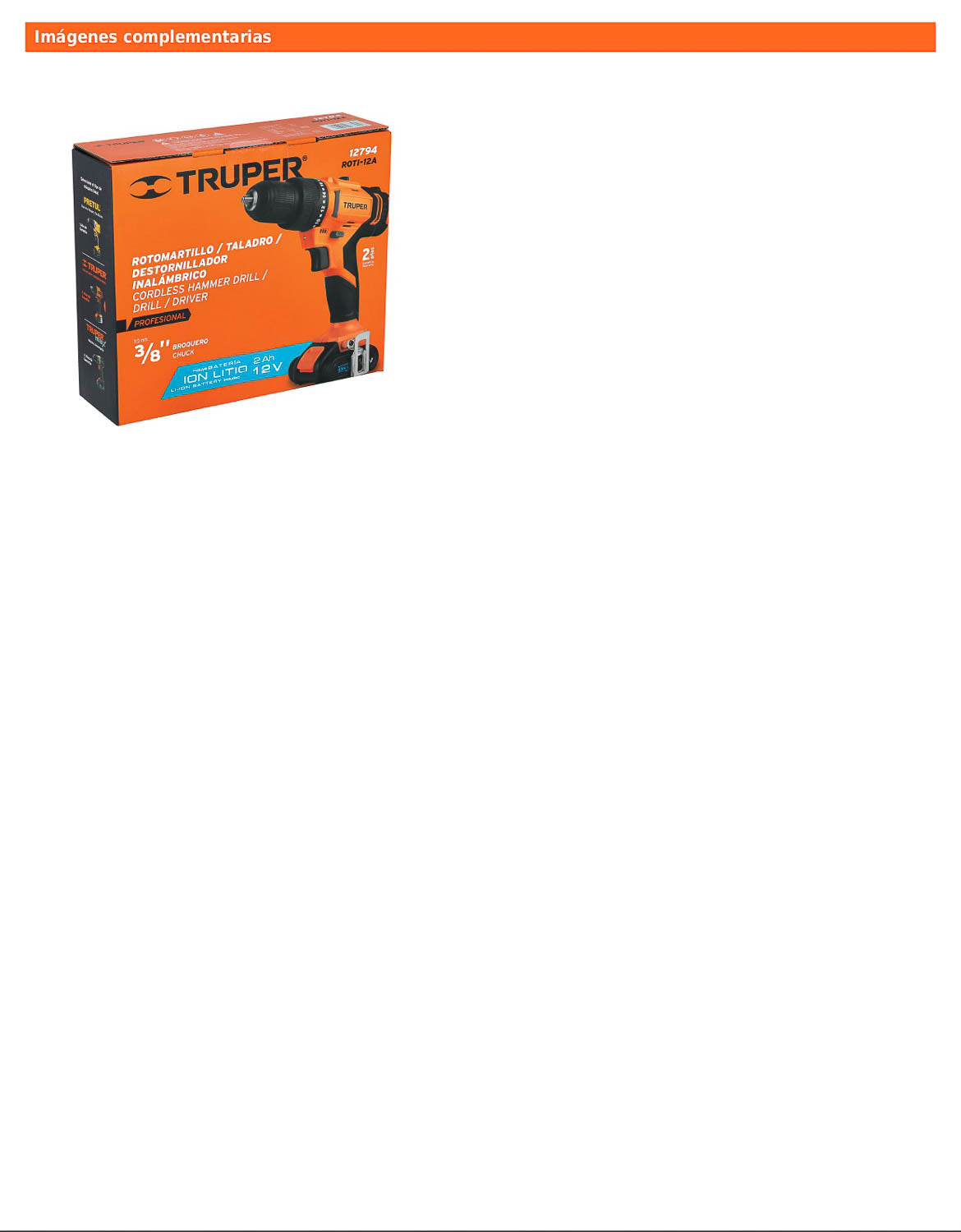 Rotomartillo inalámbrico de 3/8 in con batería 12 V y dos velocidades