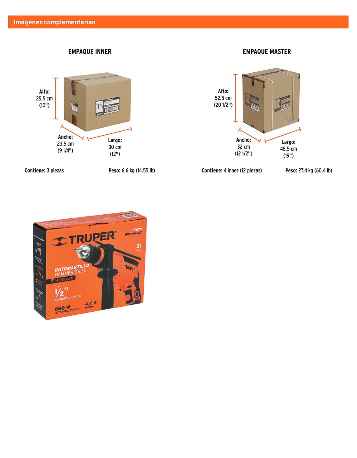 Rotomartillo/destornillador 1/2" 650 W TRUPER PRO