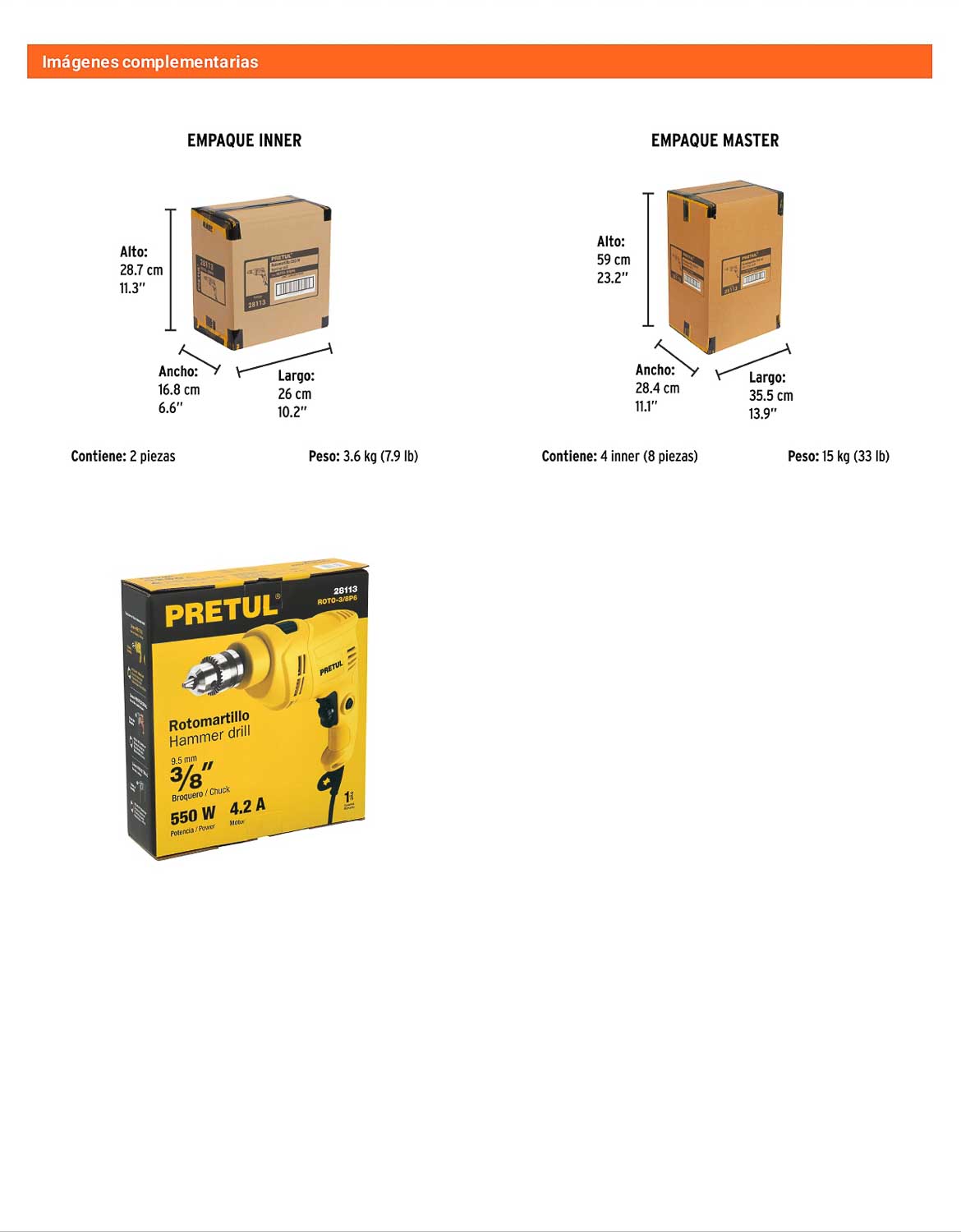 Rotomartillo/destornillador 3/8" 550 W PRETUL