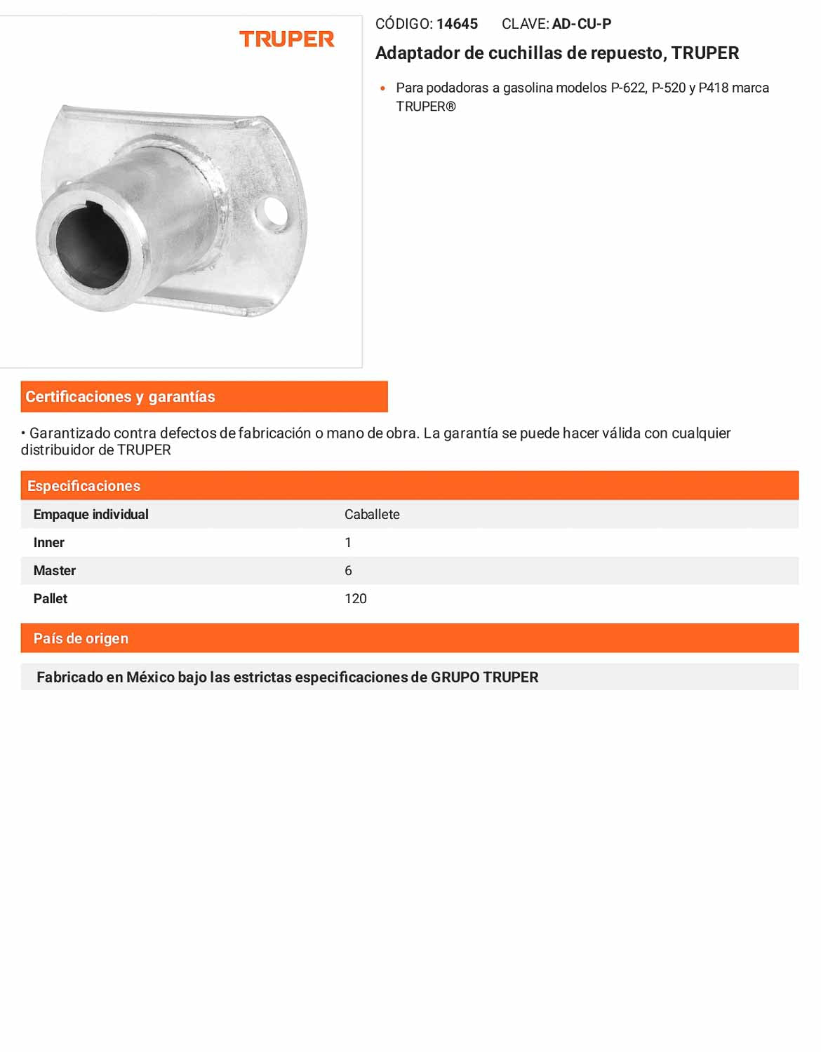 Adaptador de cuchillas de repuesto para podadoras