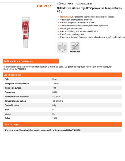 Sellador de silicón rojo RTV para altas