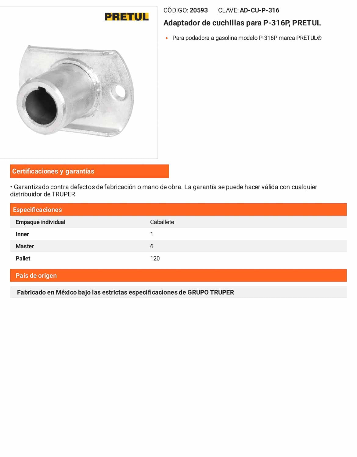 Adaptador de cuchillas para P-316P Para podadora