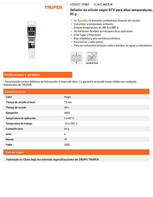 Sellador de silicón negro RTV para altas