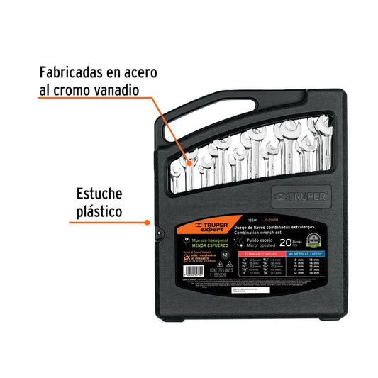 Juego 20 llaves combinadas extralargas pulidas