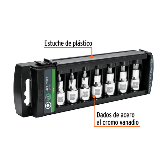 Juego de 7 dados cuadro 1/2" punta torx · vista 2