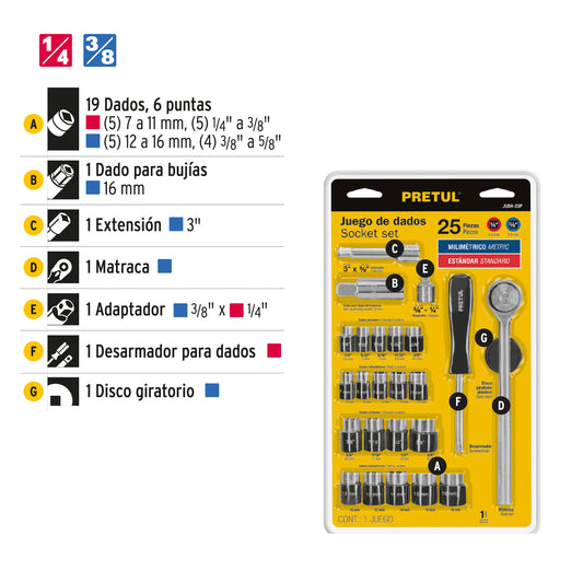 Juego de 25 herramientas 1/4 y 3/8" para mecánico · vista 2
