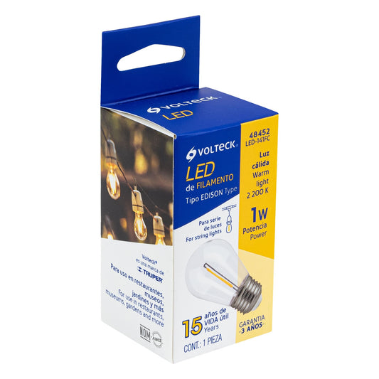 Foco LED de filamento de 1W con luz ámbar