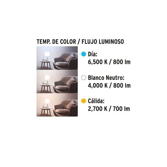 Foco LED 8W A19 con 3 tonos de luz 800 lm