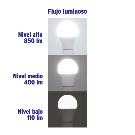 Foco LED 8W A19 6500K con 3 niveles de luminosidad