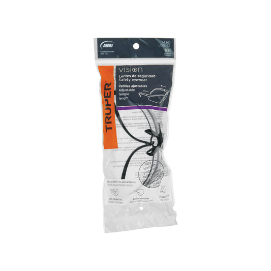 Lentes de seguridad transparentes con mica de policarbonato y patillas ajustables