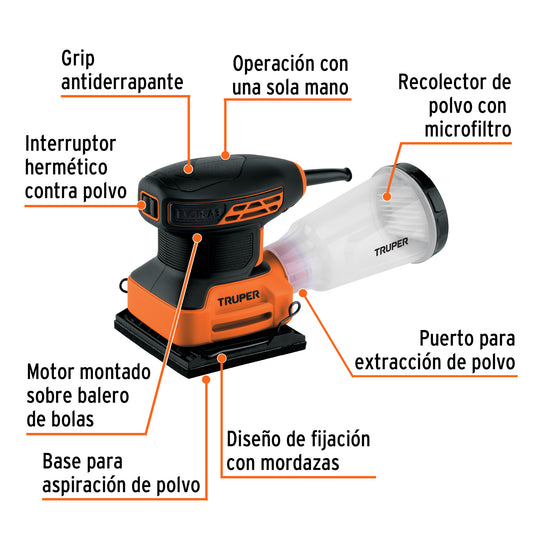 Lijadora orbital 1/4 hoja, 240W, TRUPER PRO · vista 2