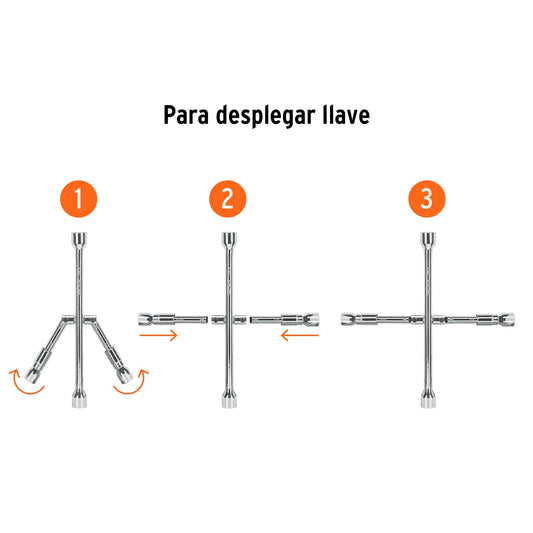 Llave de cruz de 35 cm plegable pulida y cromada