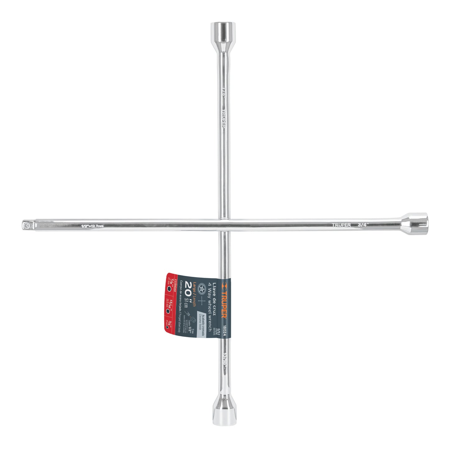 Llave de cruz de 50 cm pulida y cromada con entrada de cuadro de 1/2"