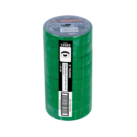 Cinta aislante 18 m x 19 mm verde