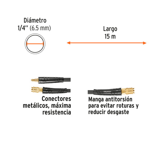 Manguera híbrida compresor 15 m 1/4 pulg