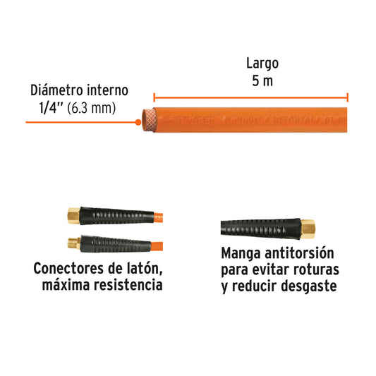 Manguera PVC compresor 5 m 1/4 pulg