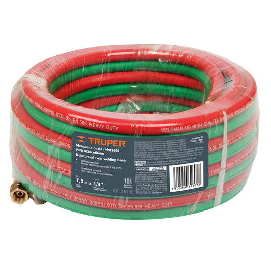 Manguera cuata reforzada de 7.5 m para oxiacetileno