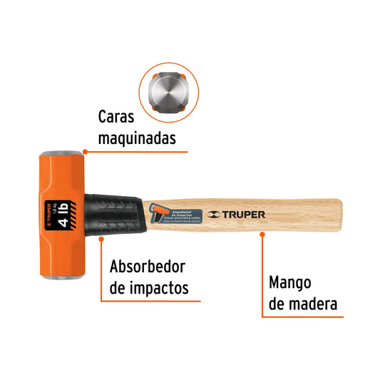 Marro octagonal de 4 libras con mango de madera de 30 cm