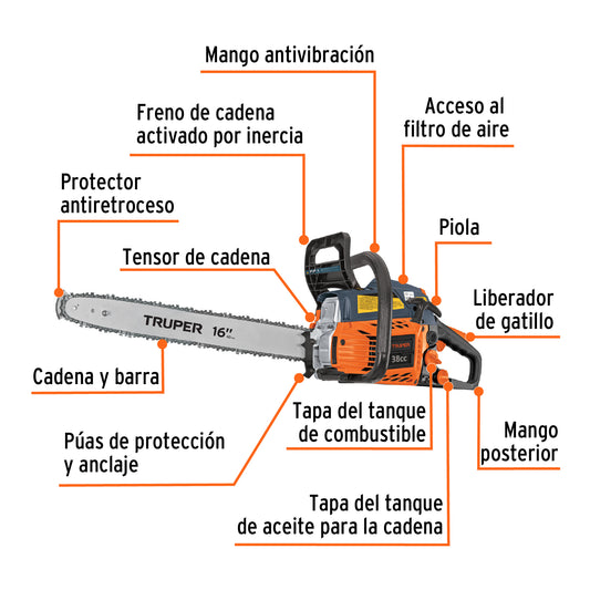 Motosierra 38 cc a gasolina con barra de 16" · vista 2