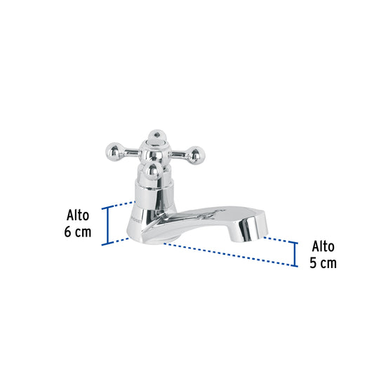 Llave individual para lavabo de ABS con maneral tipo cruceta y cartucho cerámico