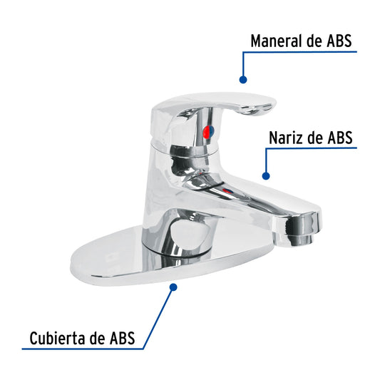 Monomando para lavabo de ABS con nariz recta y cubierta, incluye mangueras