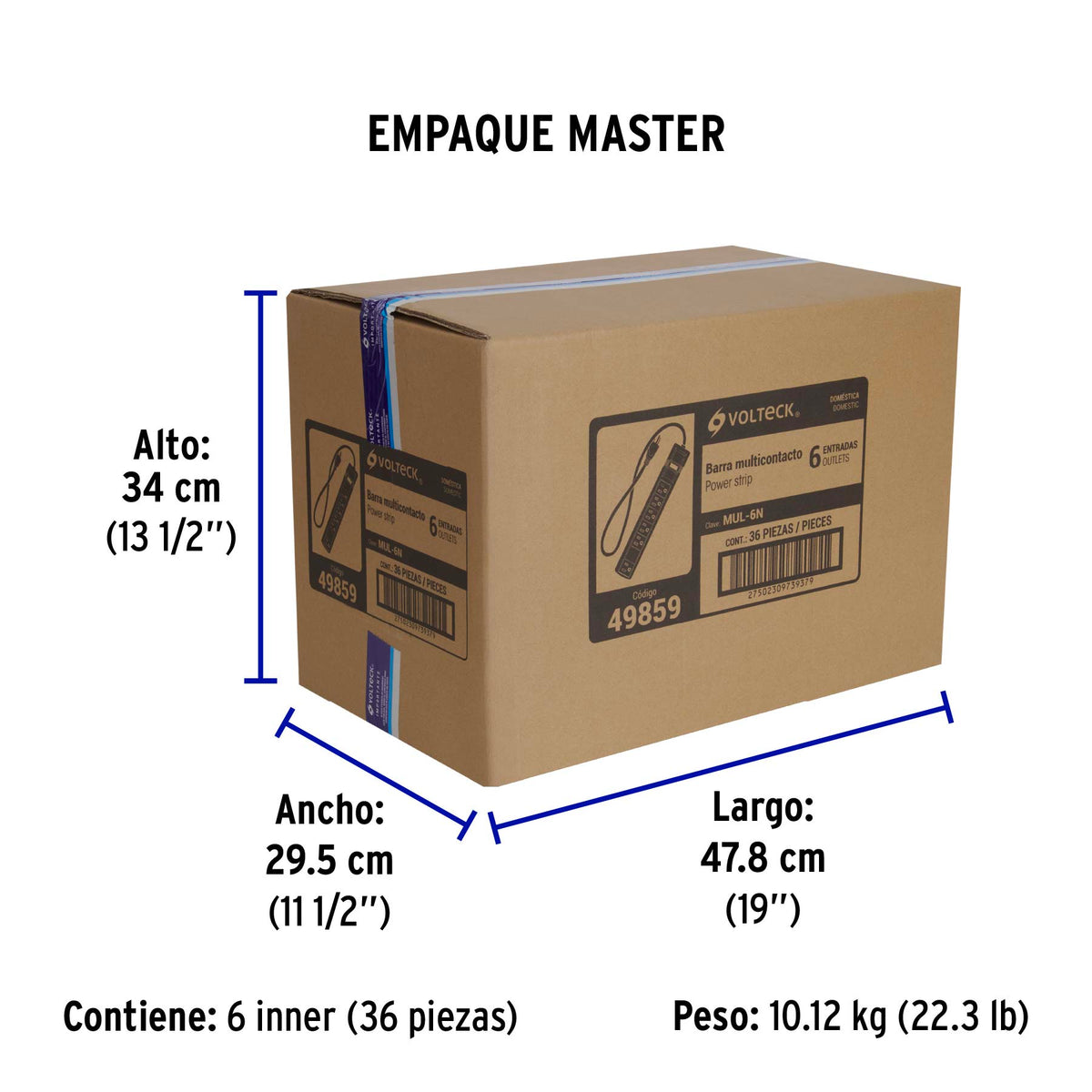 Multicontacto 16 AWG doméstico con 6 entradas, negro · vista 6