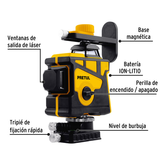 Nivel láser verde, alcance 25m, 12 líneas, recargable · vista 2