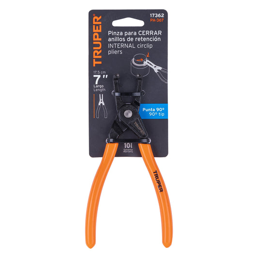 Pinza de punta a 90 grados de 6 3/4 pulgadas para cerrar anillos con mango de PVC