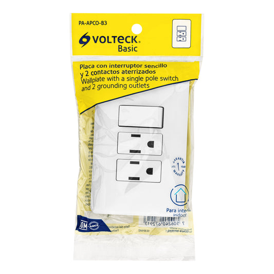 Placa armada con 2 contactos y interruptor sencillo de línea Basic