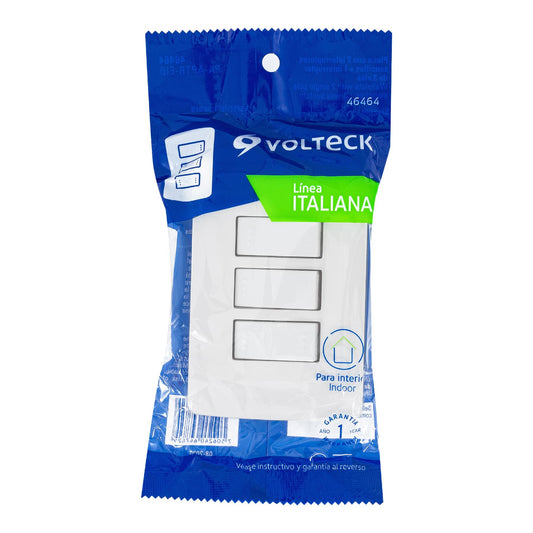 Placa armada con 2 interruptores sencillos y 1 interruptor de escalera de 125 V y 10 A con placa blanca