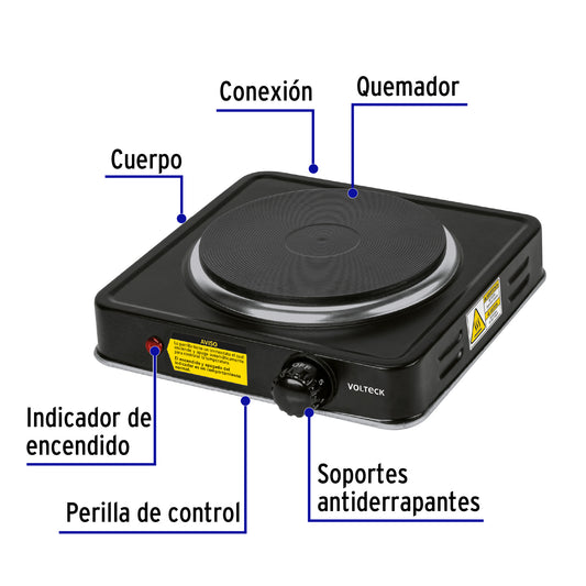 Parrilla eléctrica 1 quemador de disco, negra · vista 2