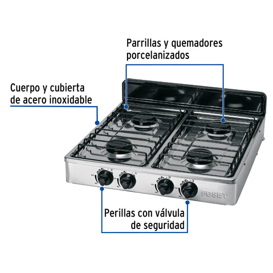 Parrilla gas sobreponer 50 cm,4 quemadores,inoxidable · vista 2