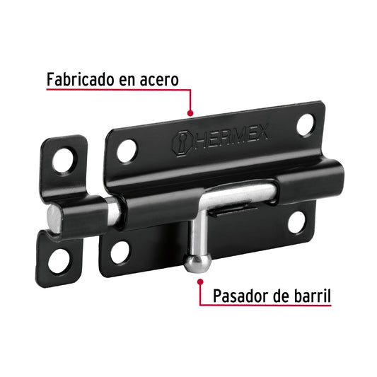 Pasador de barril 4 pulgadas de acero acabado negro