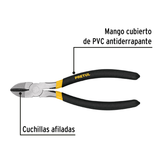 Pinza de corte diagonal 8" mango de PVC
