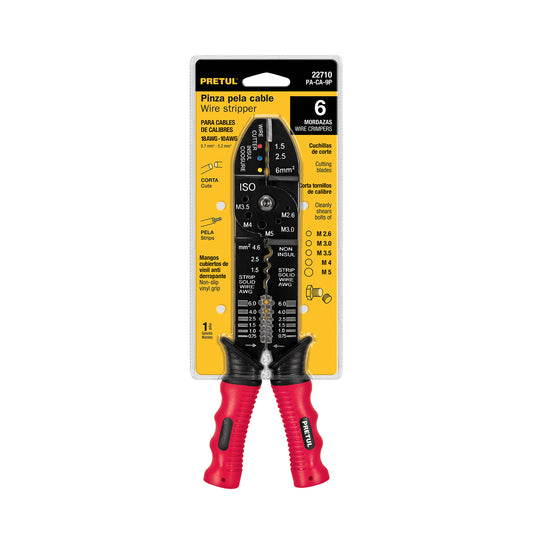 Pinza para pelar cables de 9 pulgadas para cable calibre 18 a 10 AWG con función de crimpado