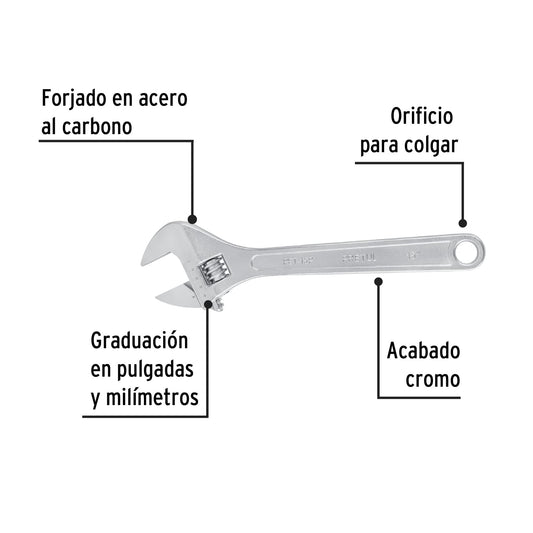 Llave ajustable (perico) 15" cromada · vista 2
