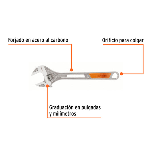 Llave ajustable (perico) 15" cromada · vista 2