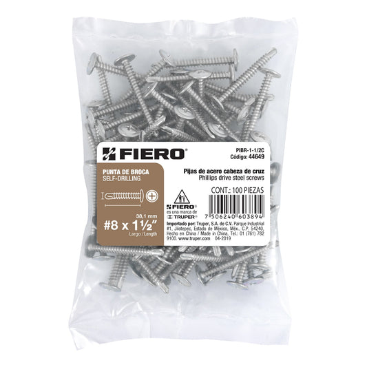 100 Tornillos K-LATH Punta Broca 8x1-1/2 pulg