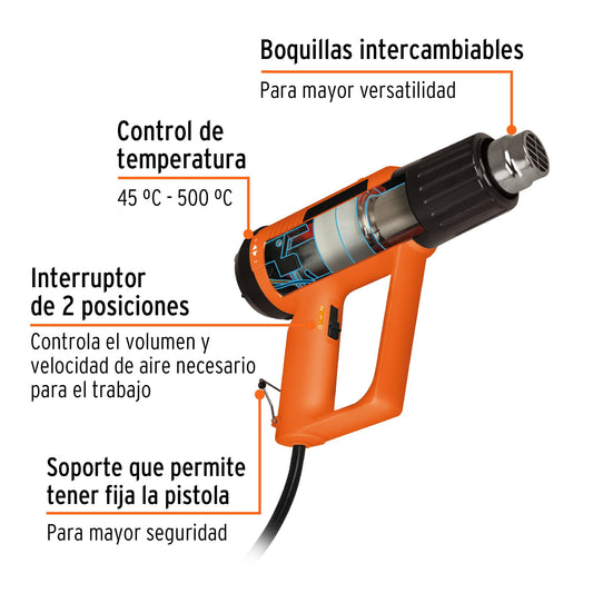 Pistola de calor 2000W con 9 accesorios - SKU 16432