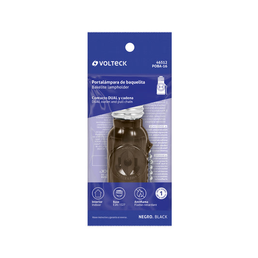 Portalámpara de baquelita con cadena y doble contacto