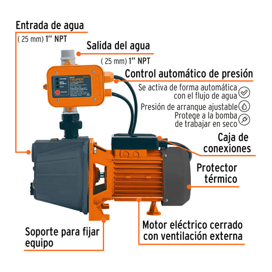 Bomba presurizadora jet hierro 1 HP con control · vista 2