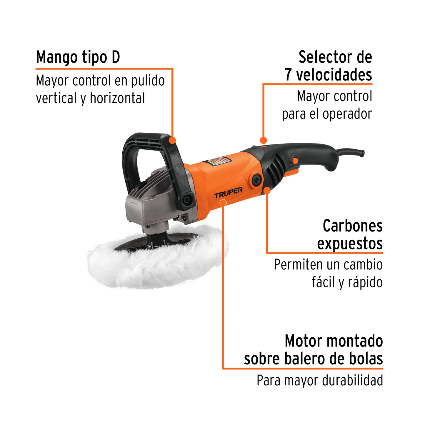 Pulidora 7" 1200 W velocidad variable industrial