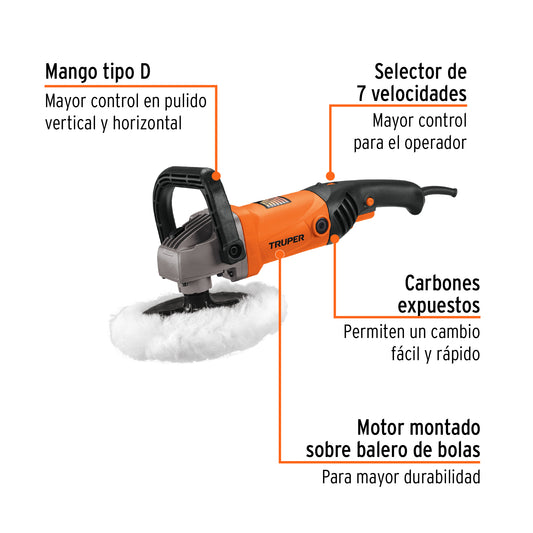 Pulidora 7" 1200 W velocidad variable industrial