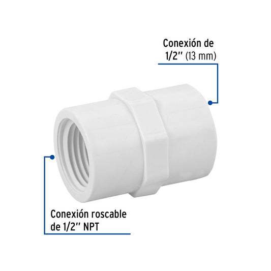 Adaptador hembra de PVC cédula 40 de 1/2 pulgada con rosca NPT