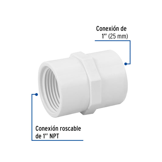 Adaptador hembra de PVC cédula 40 de 1 pulgada con rosca NPT
