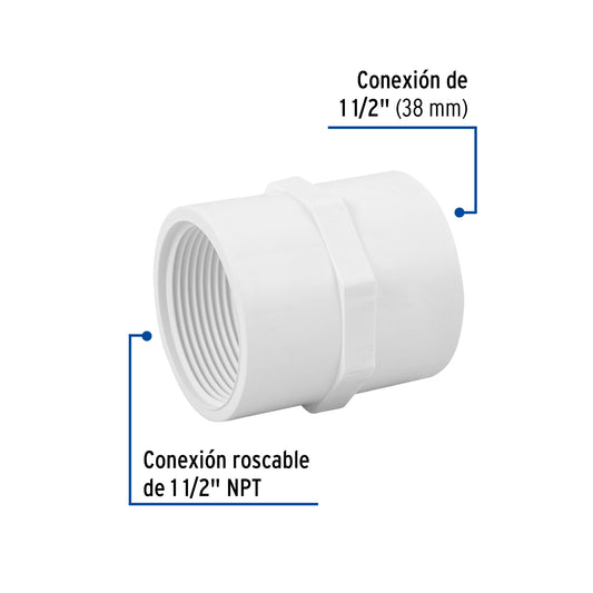 Adaptador hembra de PVC cédula 40 de 1 1/2 pulgadas con rosca NPT