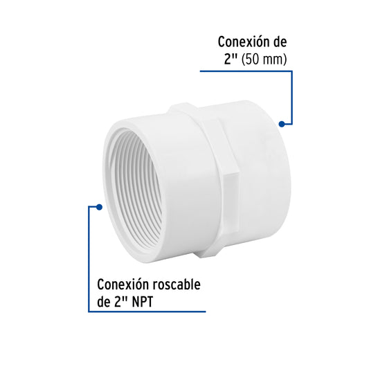 Adaptador hembra de PVC cédula 40 de 2 pulgadas con rosca NPT