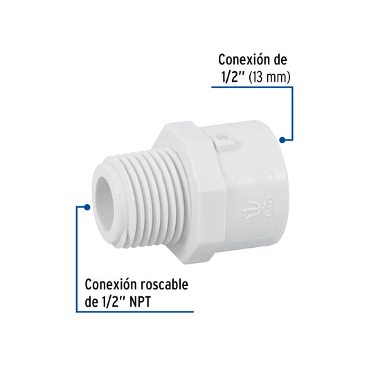 Adaptador macho de PVC cédula 40 de 1/2 pulgada con rosca NPT