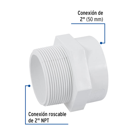Adaptador macho de PVC de 2 pulgadas con rosca NPT