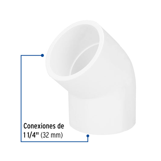 Codo de PVC de 1 1/4 pulgadas a 45 grados